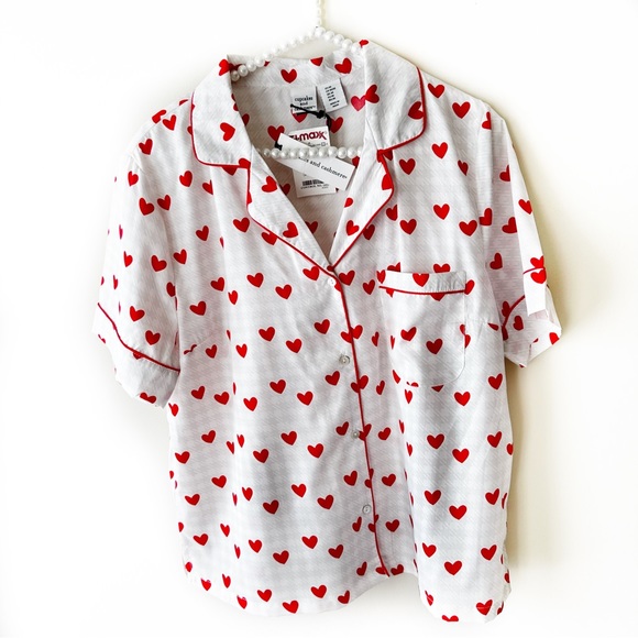 cupcakes & cashmere Other - Pajama two piece Set printed white and red hearts women Size M